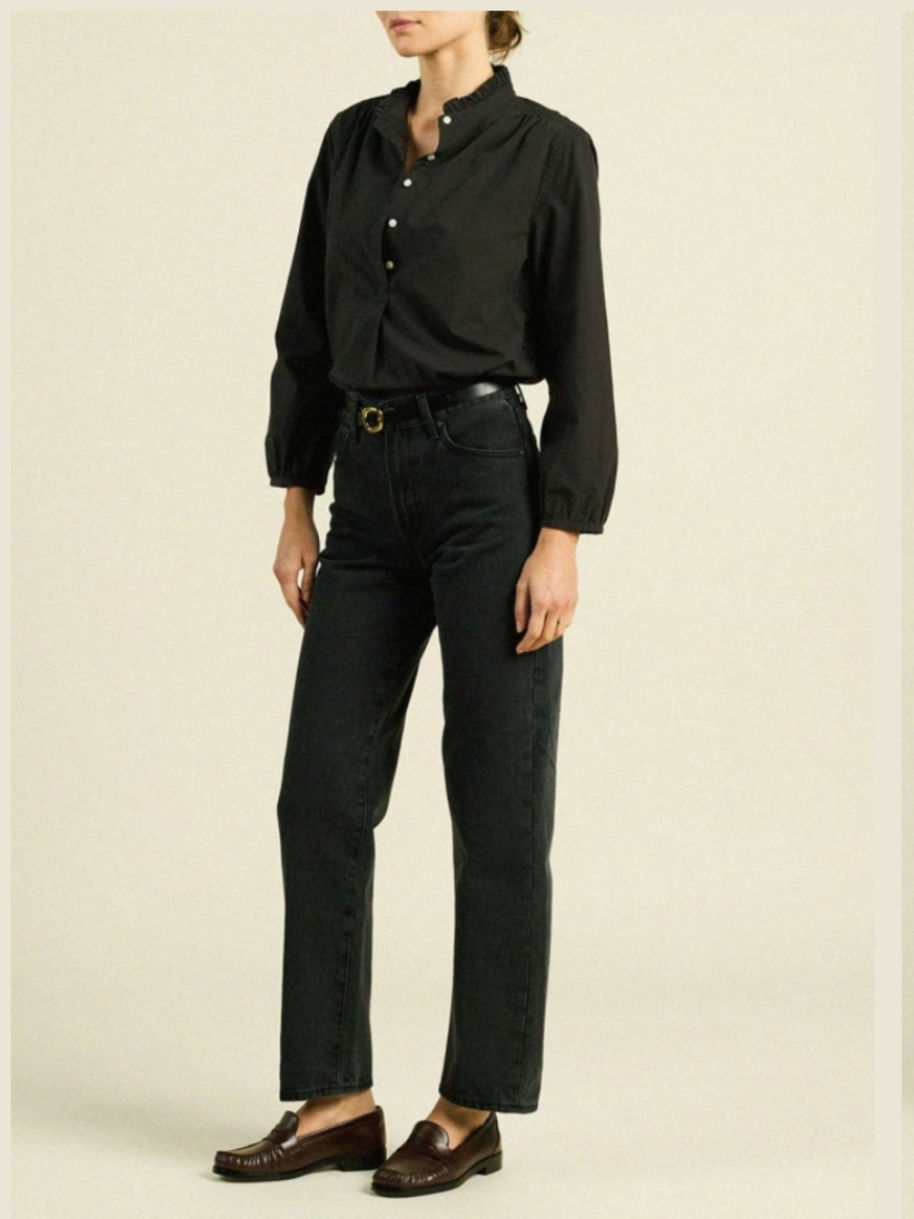 Travota Sara "B" Henley Shirt - Black Poplin - Medium